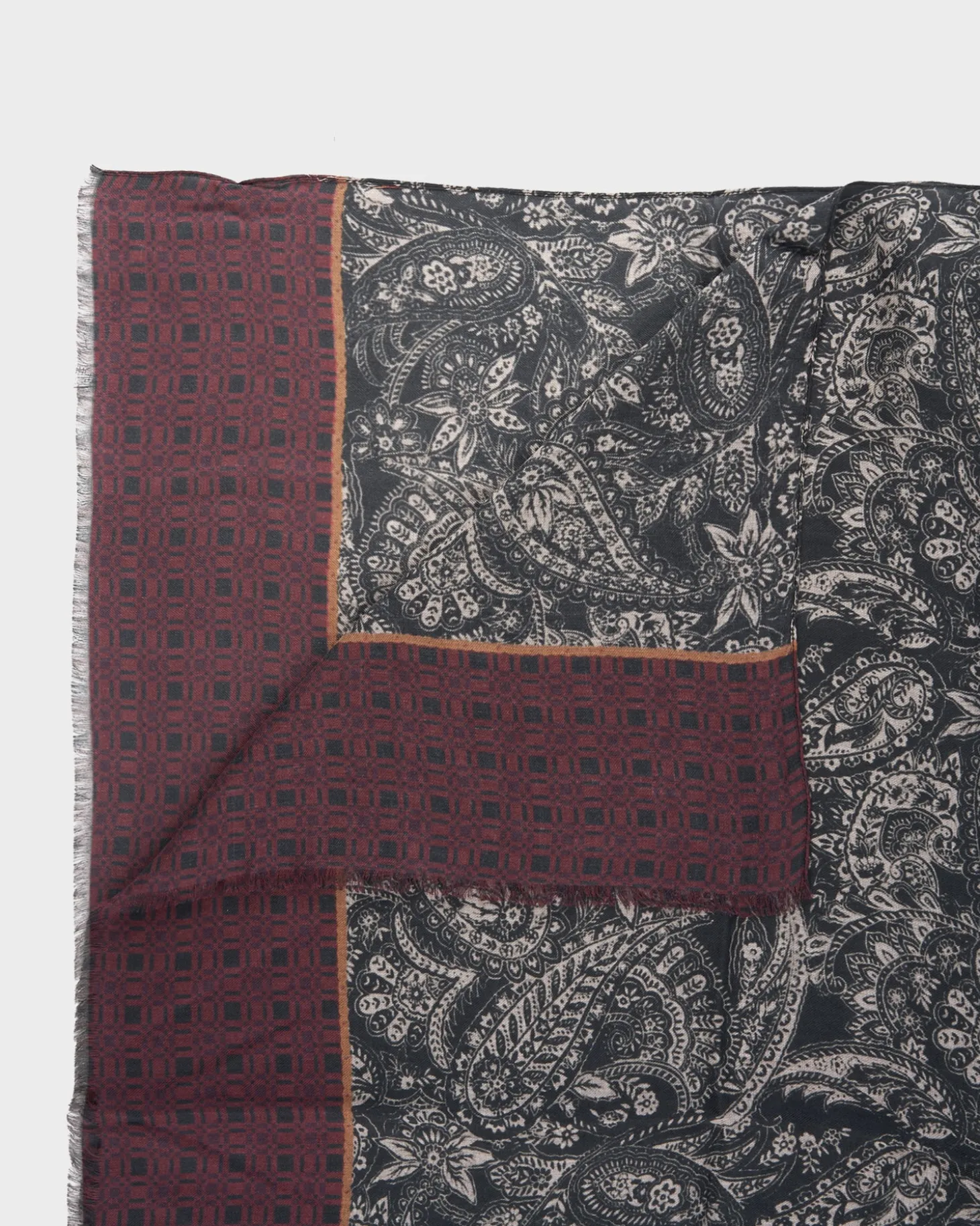 Steel Blue And Burgundy Paisley Print Modal Scarf