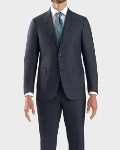 Steel Blue With Deep Burgundy Pinstripe Wool Silk Suit