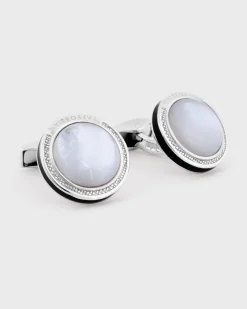 Sterling Silver Round Mother Of Pearl Cufflinks