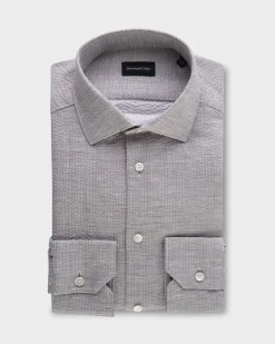 Taupe Cotton Linen Seersucker Shirt