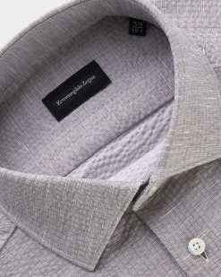 Taupe Cotton Linen Seersucker Shirt