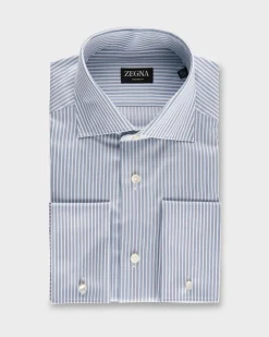 Teal And White Stripe Trofeo Cotton French Cuff Shirt