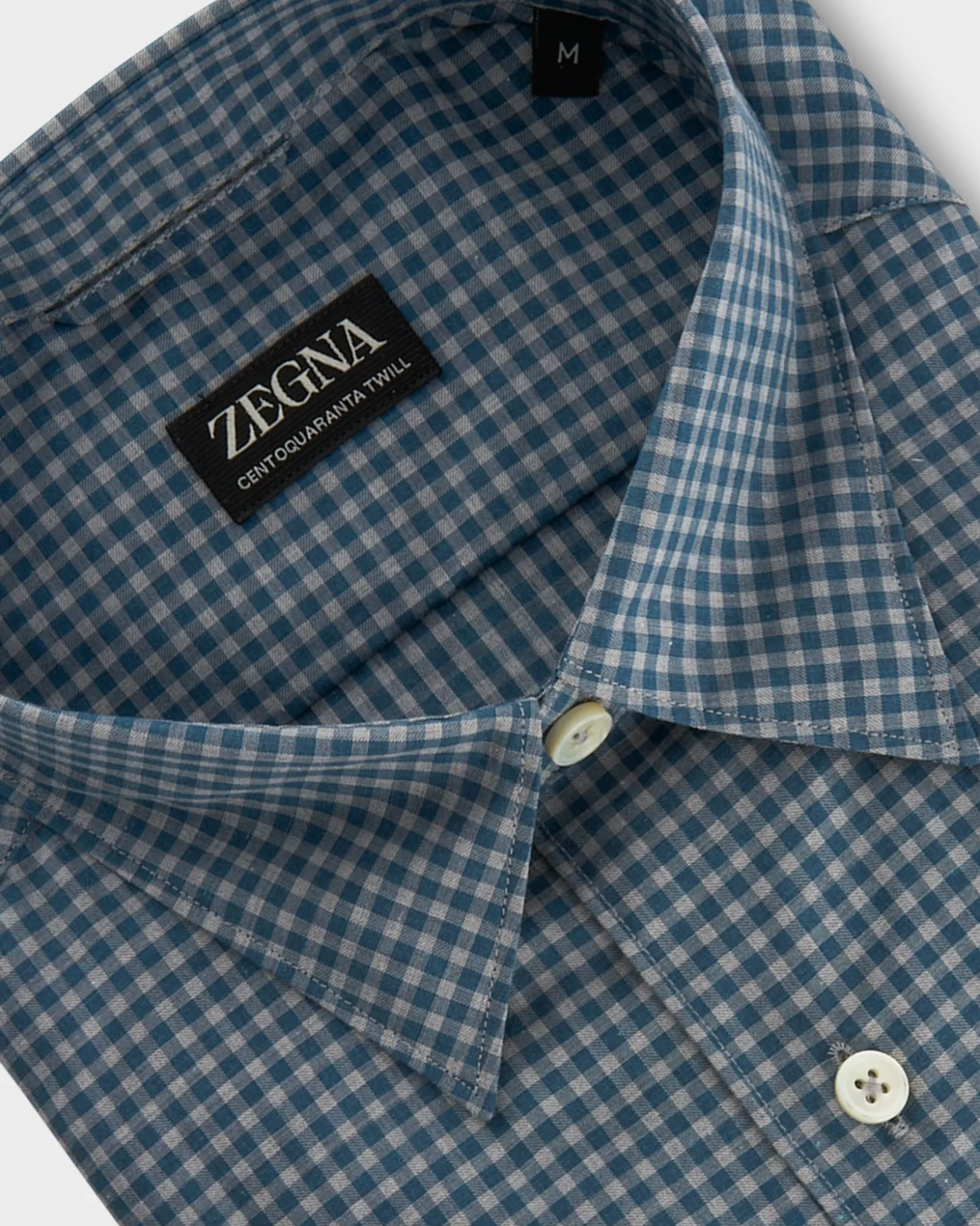 Teal Blue Gingham Centoquaranta Twill Cotton Shirt
