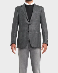 Tonal Check Cashmere Silk Hemp Sports Jacket