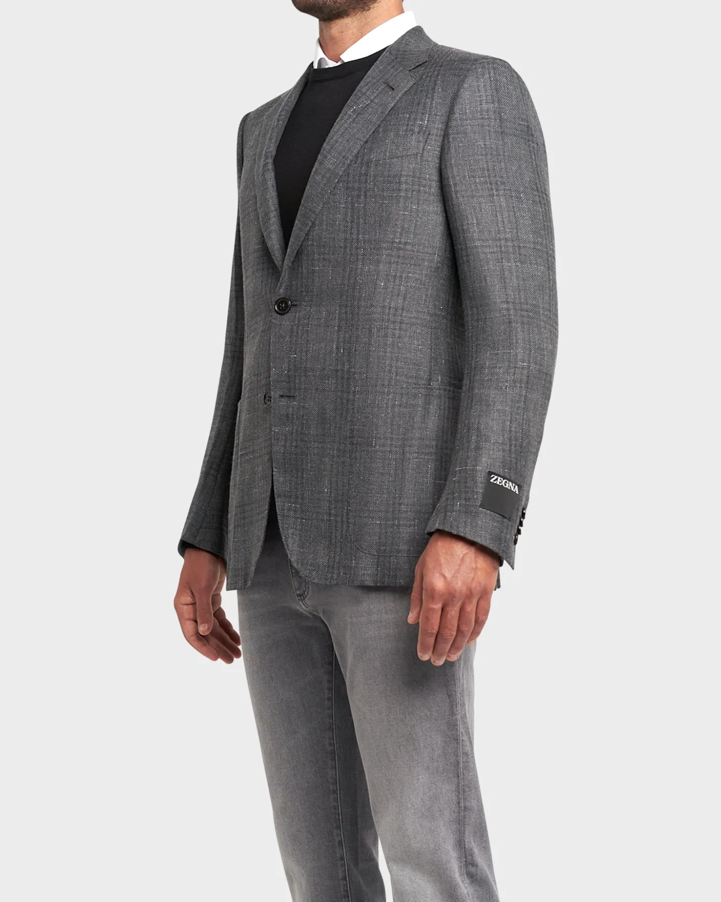 Tonal Check Cashmere Silk Hemp Sports Jacket