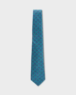 Turquoise Floral Silk Linen Tie