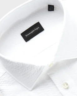 White Cotton Linen Seersucker Milano Shirt