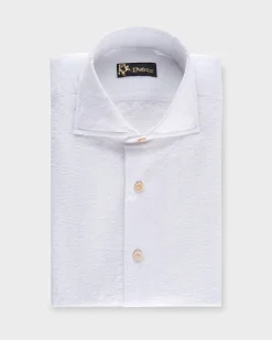 White Cotton Linen Self Stripe Seersucker Shirt