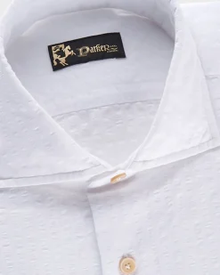 White Cotton Linen Self Stripe Seersucker Shirt