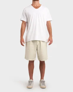 White Linen Stretch V-Neck T-Shirt
