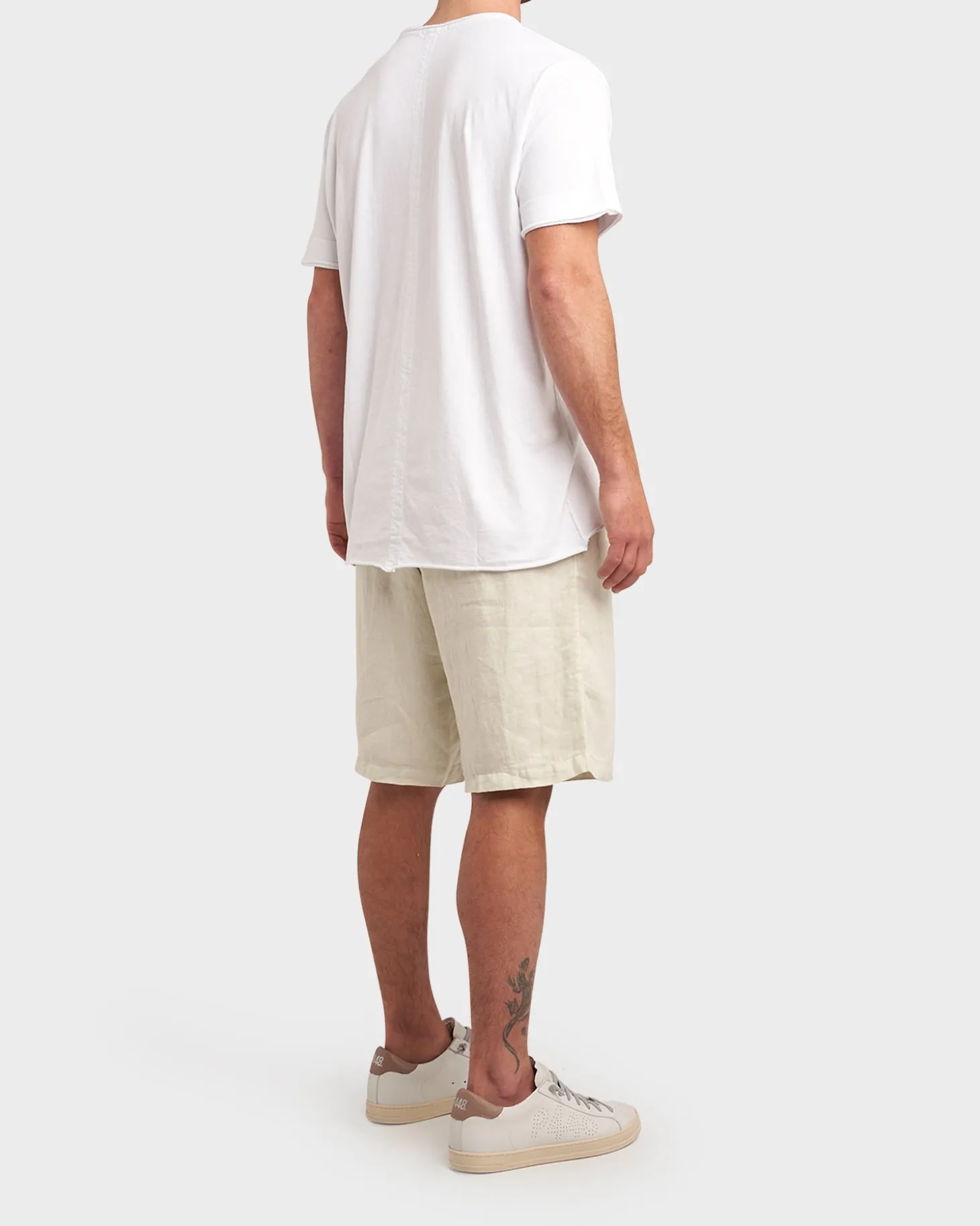 White Linen Stretch V-Neck T-Shirt