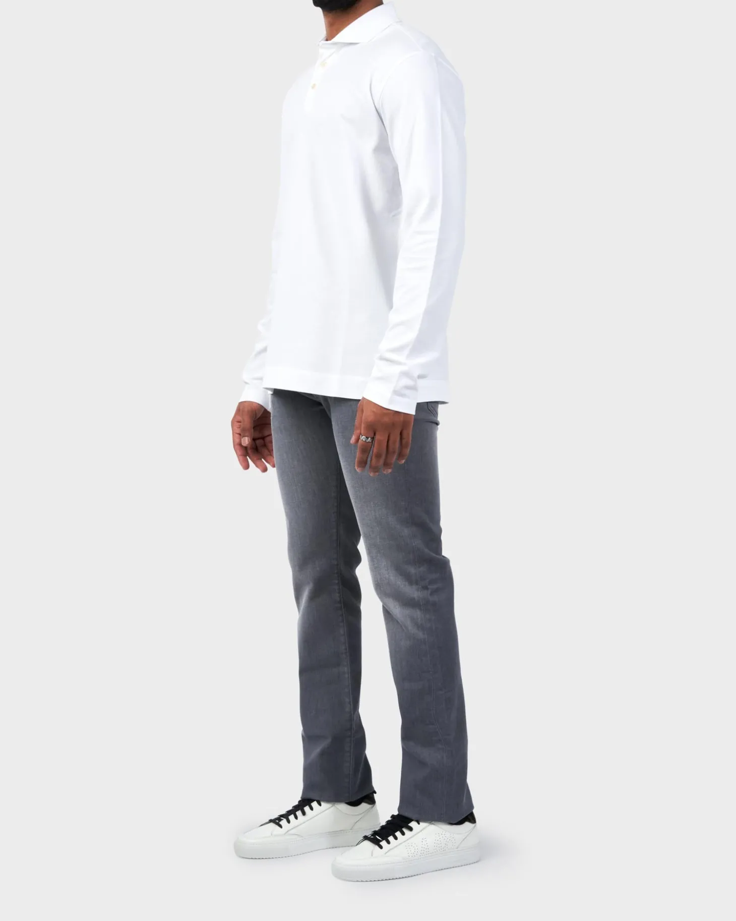 White Long Sleeve Cotton Polo Shirt
