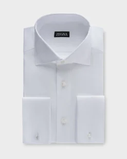 White Micro Texture French Cuff Cotton Shirt