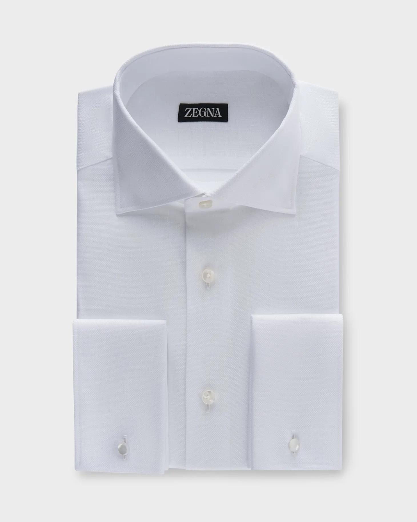 White Micro Texture French Cuff Cotton Shirt