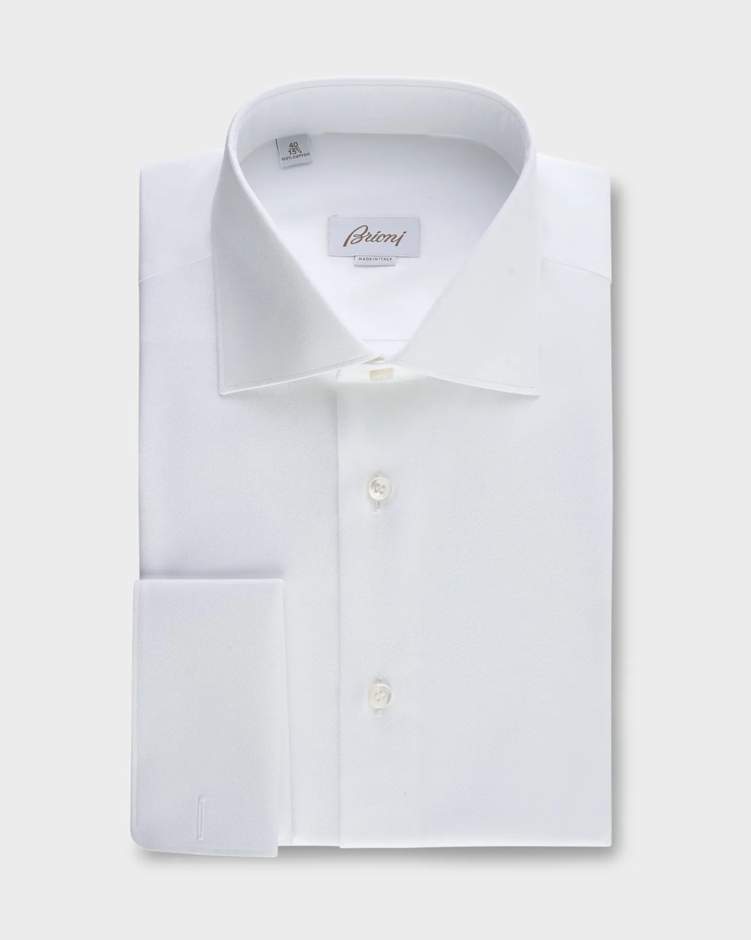 White Microtexture Cotton French Cuff Shirt