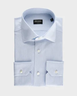 White With Blue Rope Stripe Trofeo Cotton Shirt