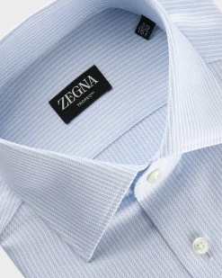 White With Blue Rope Stripe Trofeo Cotton Shirt