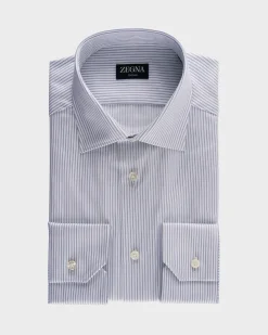 White With Blue Stripe Trecapi Cotton Shirt