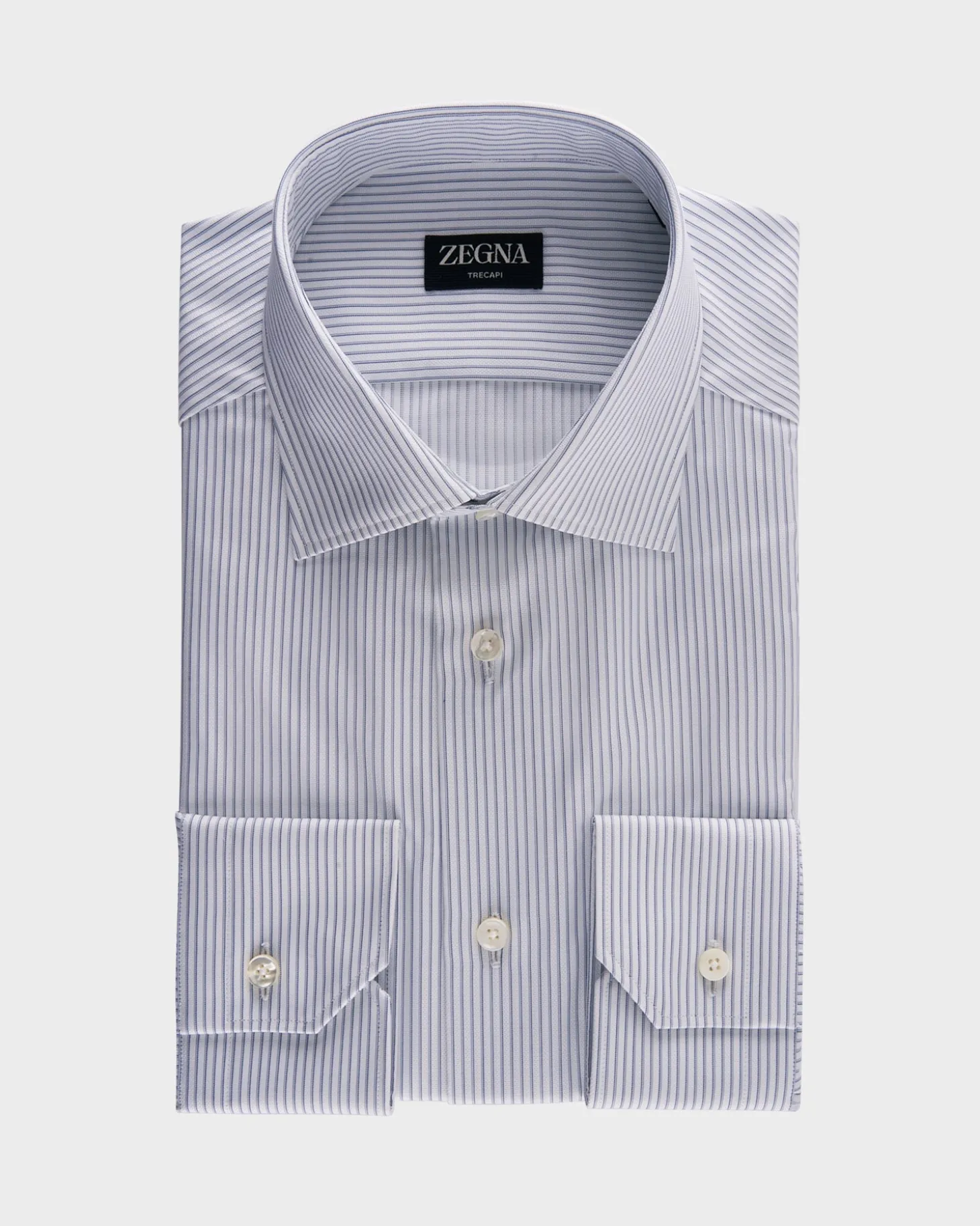 White With Blue Stripe Trecapi Cotton Shirt