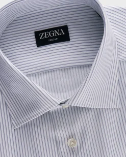 White With Blue Stripe Trecapi Cotton Shirt