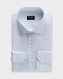 White With Light Blue Microtexture Trecapi Cotton Shirt