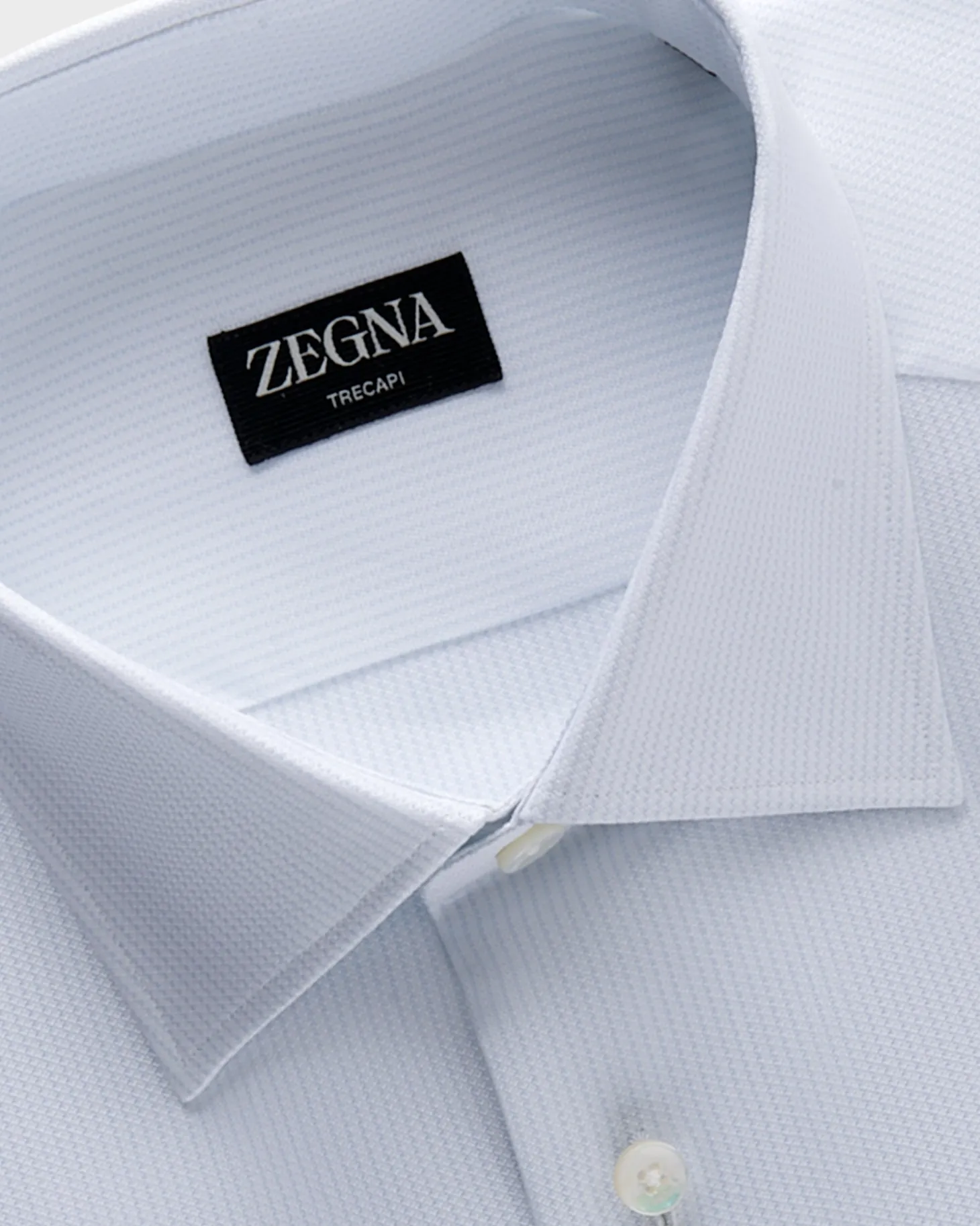 White With Light Blue Microtexture Trecapi Cotton Shirt